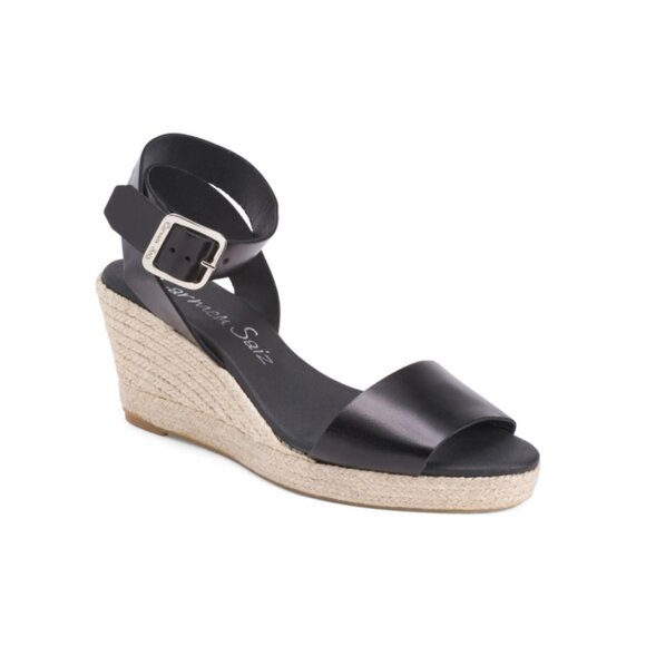 CARMEN SAIZ Black Made In Spain Leather Espadrille Wedge Sandals - Picture 1 of 2